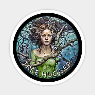 Tree Hugger Woman Is Tree Of Life Green Dress Cartoon Woman Magnet